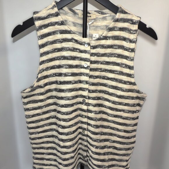 NWT Madewell Women’s Crewneck Sweater Vest – Black & Cream Stripe – Size Medium - Picture 1 of 6